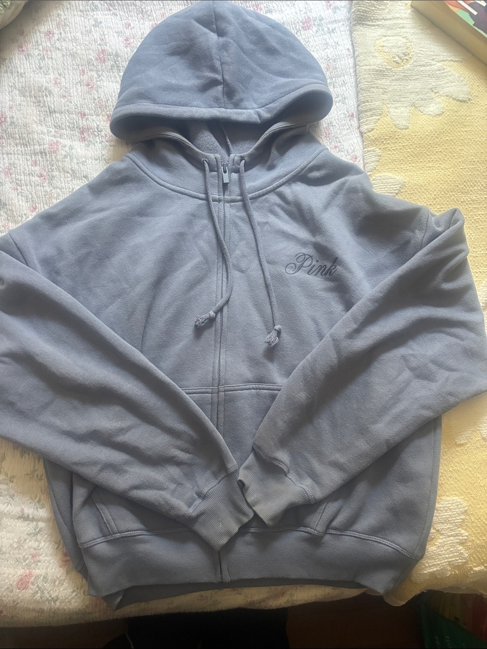 PINK Victoria's Secret Men's Zip-Up Hoodie in Slate Blue